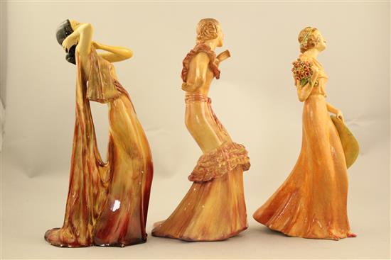 Three Wade Art Deco cellulose glazed figures of Helga, Cherry and Grace, 1930s, 24.5 - 25.5cm